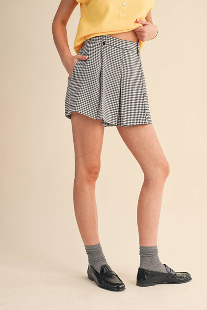 &MERCI - HOUNDSTOOTH PLEATED SHORTS MP4333: Hunter Green Houndst / L