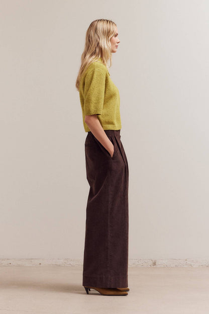 Grade & Gather - 42034 - 3/4 SHORT SLEEVE COLLAR NECK KNIT TOP: CITRON / Contemporary / LARGE