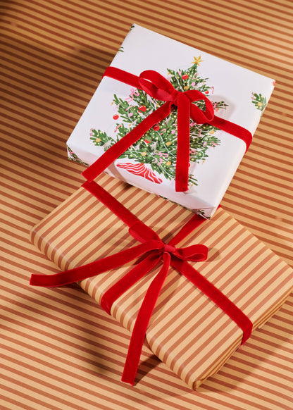 One & Only Paper - Christmas Tree Toffee Stripe Double Sided Wrap | 3 Sheets
