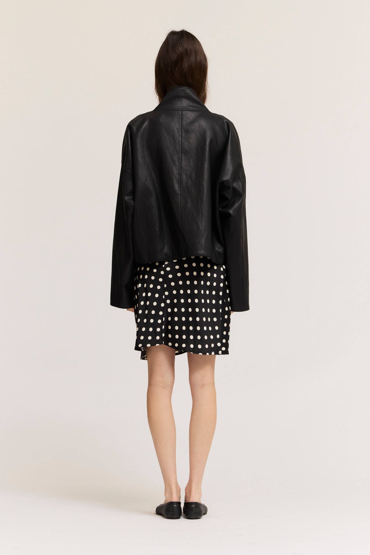 Grade & Gather - 80504LE - HIGH COLLAR SNAP BUTTONS UP VEGAN LEATHER JACKET: ASH OLIVE / Contemporary / M