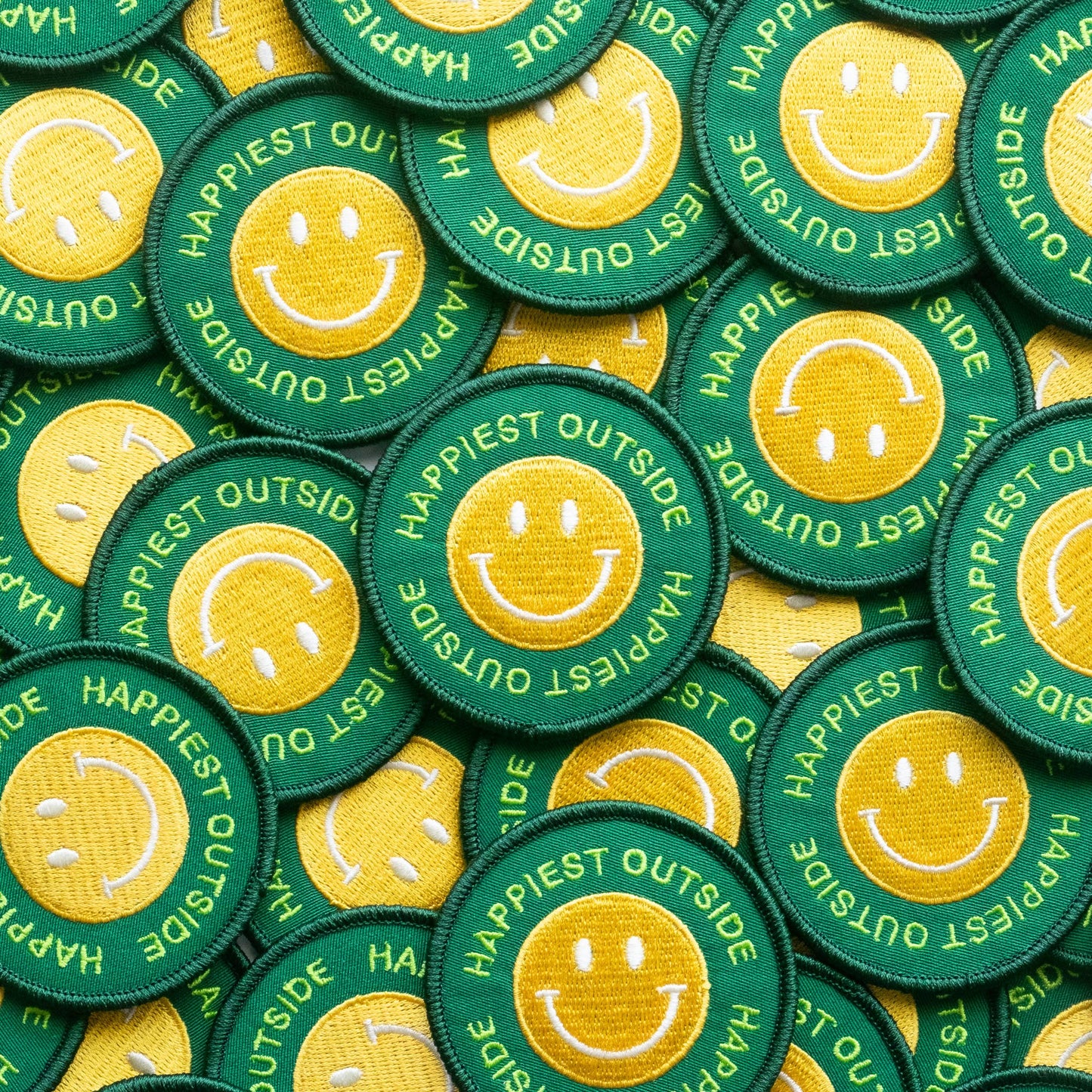 Union Made - Happiest Outside Embroidered Iron on Patch - Smiley Face: Yes