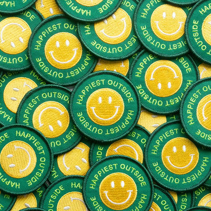 Union Made - Happiest Outside Embroidered Iron on Patch - Smiley Face: Yes