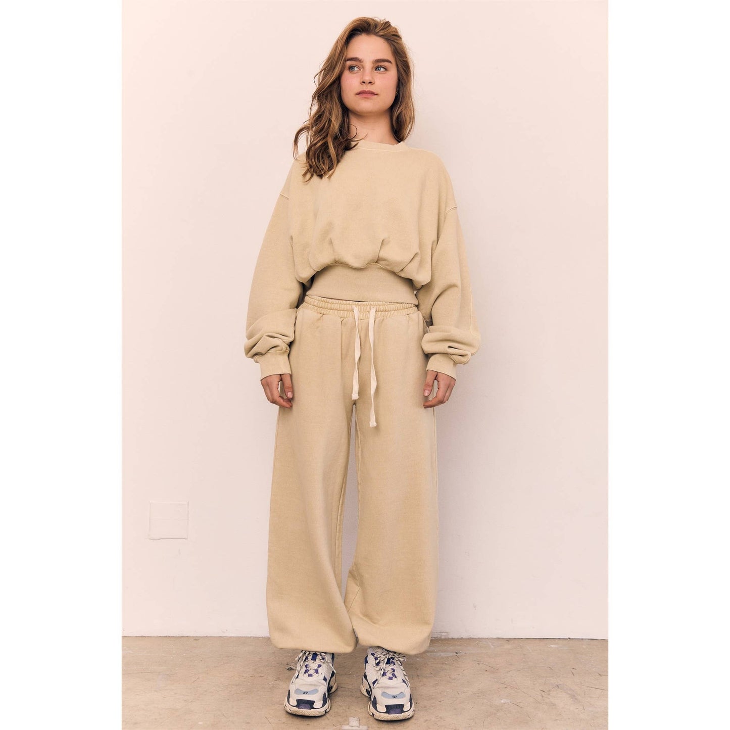 The Blank Lab - Acid Wash Wide Jogger Pants (AAB501_ACD): MIDNIGHT NAVY / S-M-L(2-2-2)