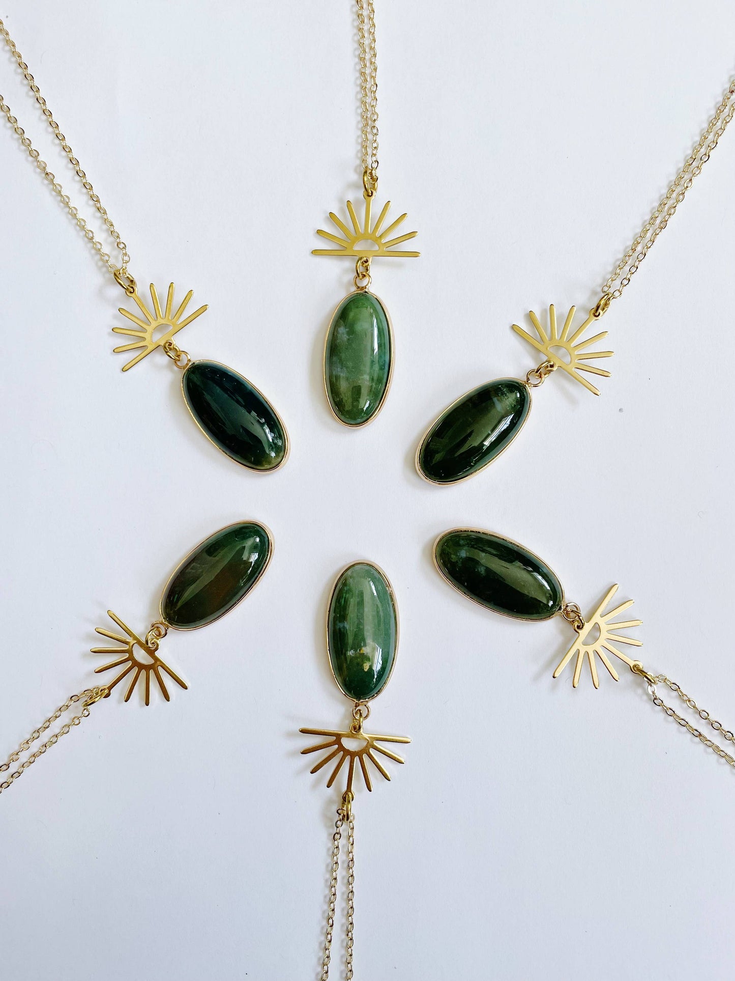 GeoMetricGem - Harlow Necklace ~ Gold Plated Chain & Green Indian Agate