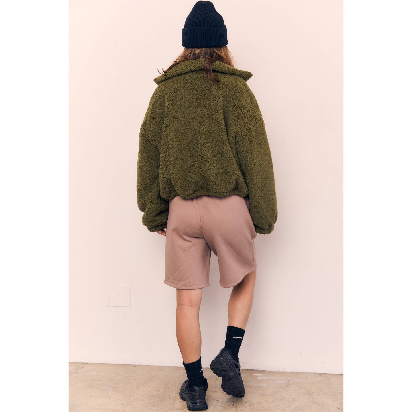 The Blank Lab - CONTRAST ZIP SHERPA JACKET-AAB648: GREEN / PINK ZIP / S-M-L(2-2-2)