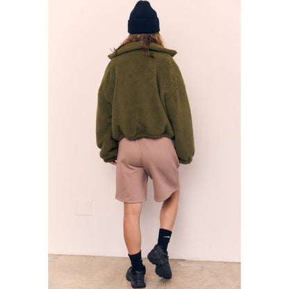 The Blank Lab - CONTRAST ZIP SHERPA JACKET-AAB648: GREEN / PINK ZIP / S-M-L(2-2-2)