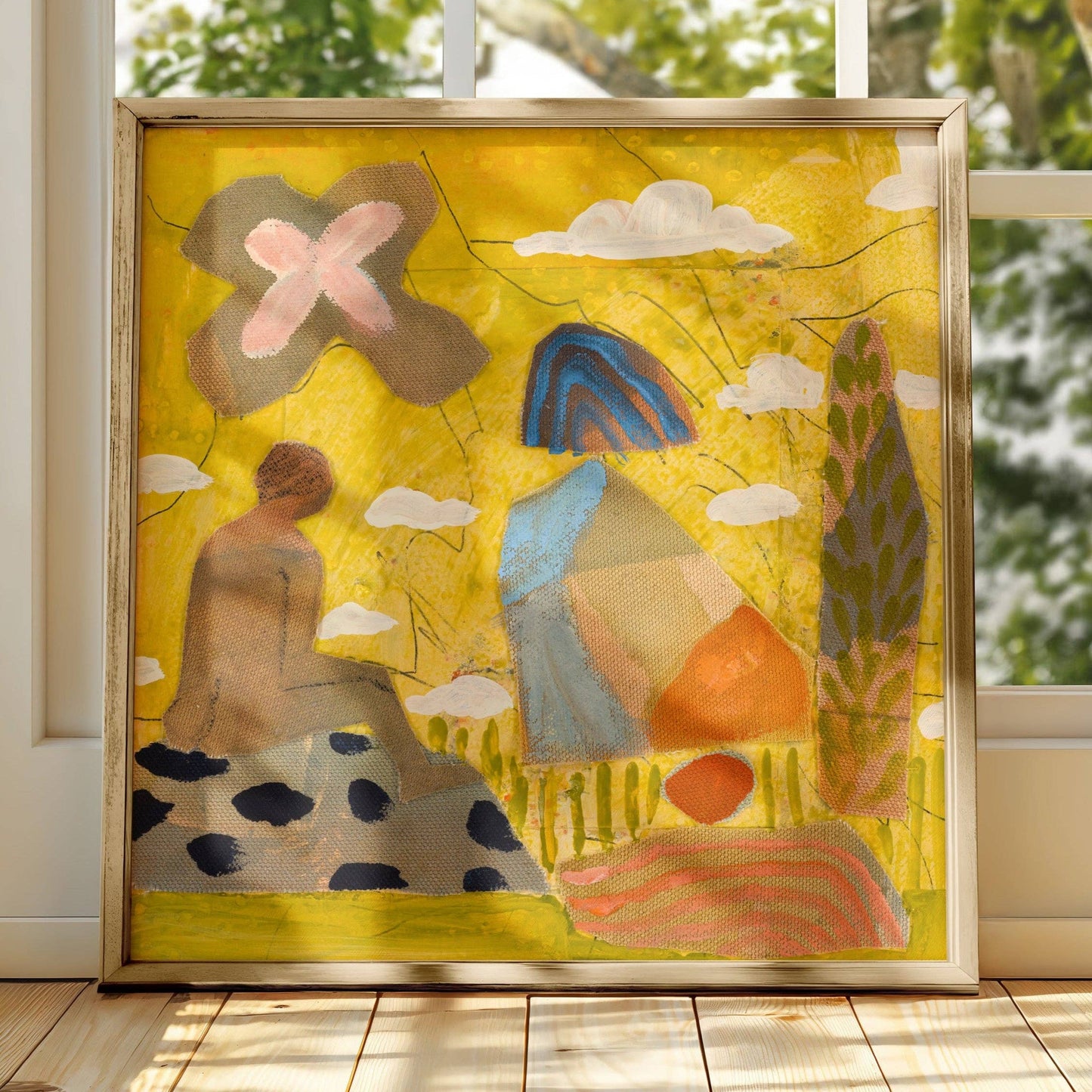 El Baker Art - Vibrant Yellow Abstract Figure Art Print: Unframed, Giclee Paper Print Only / 14×14