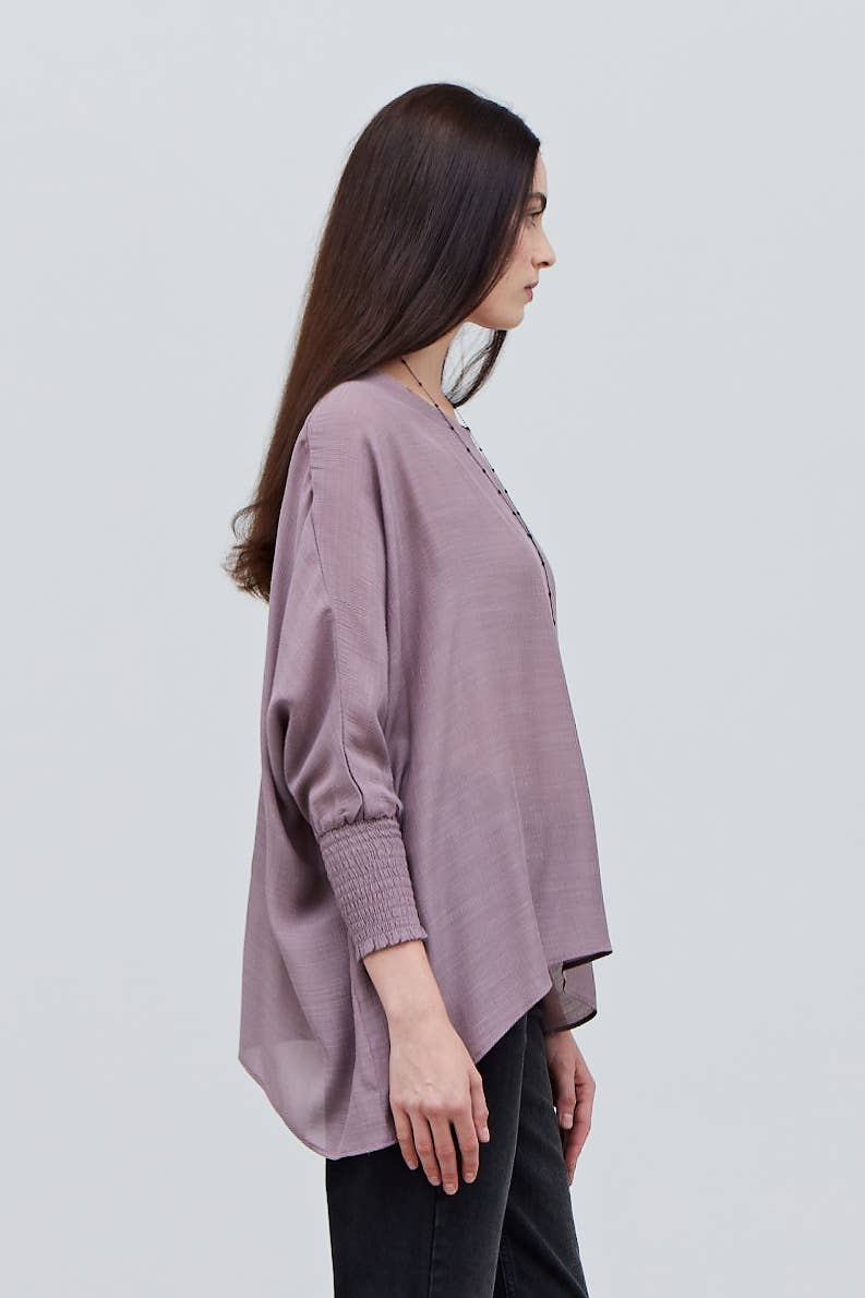 Grade & Gather - 40250PP - SMOCKED SLEEVE BLOUSE: CHARTREUSE / MEDIUM/LARGE