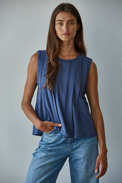 By Together - L9117 | Knit Rayon Spandex Jersey Round Neck Sleeveless Top: Cream / L