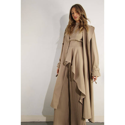 Mulla - BACK PLEATED TRENCH COAT: ASH TAUPE / M