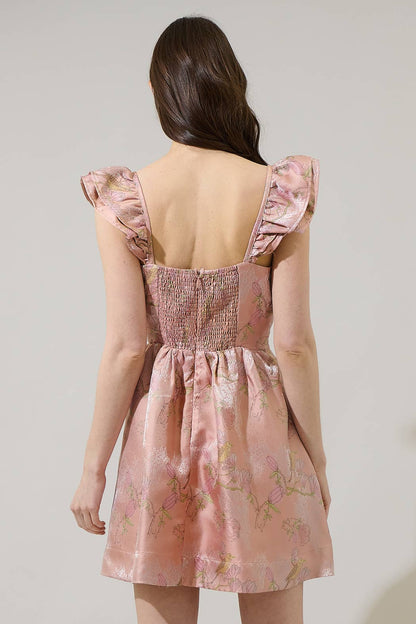 Sugarlips - Romie Floral Jacquard Ruffle Mini Dress: CoralMulti / L