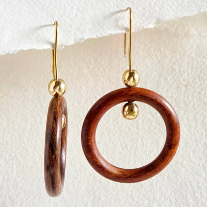 Bisjoux - Brass wood hoop sphere earrings handmade