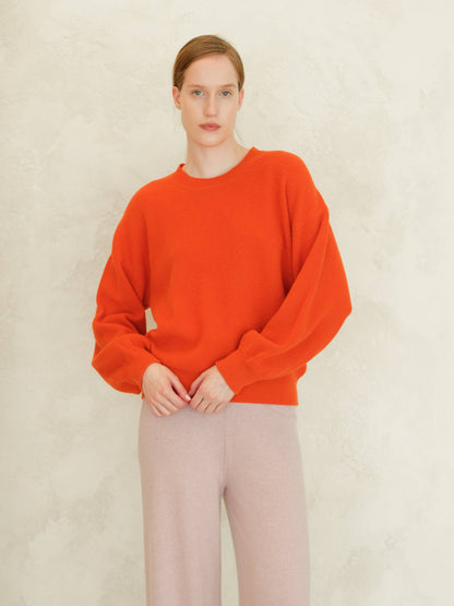 Lèmme - Ribbed crewneck sweater in cashmere blend with balloon sleeves: Ceruleo / M