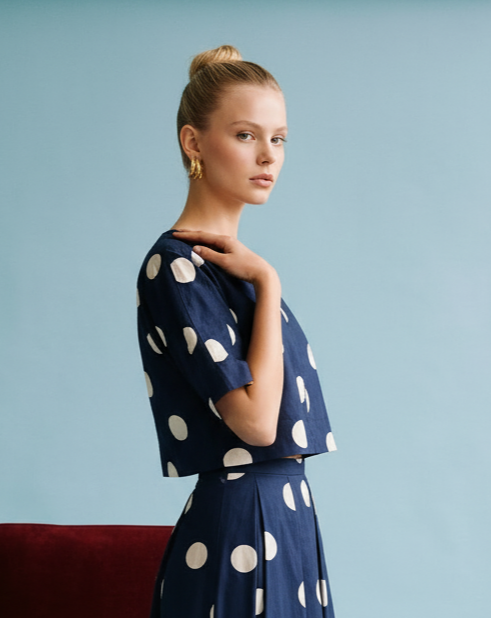 Heyson - JOT1116 Polka Dot Back-Tie Top: CREAM / M