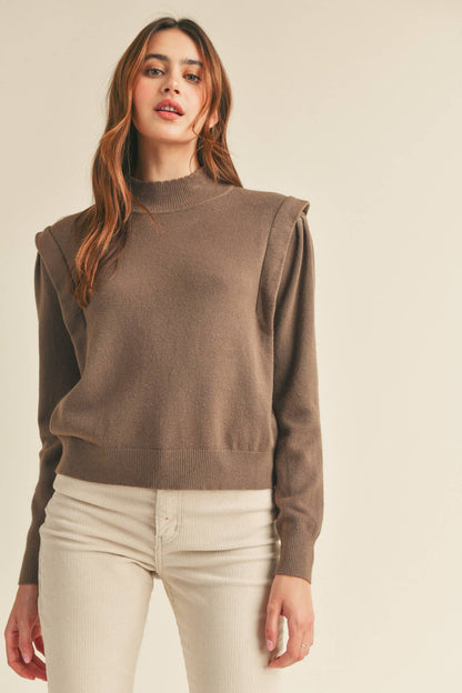 &MERCI - MOCK NECK SHOULDER DETAIL SWEATER MSW10296: IVORY / L