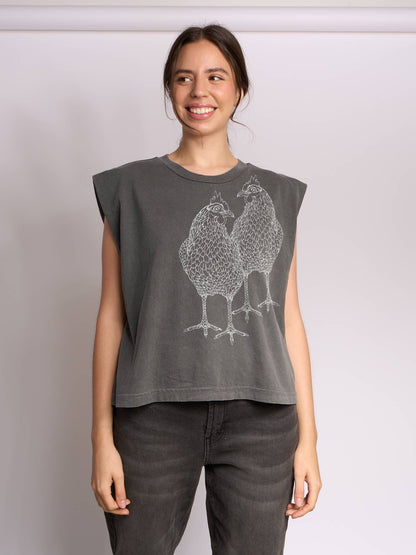 Supermaggie @ Faire - Chickens Maisie Heavyweight Muscle Tee: Off Black / Lg