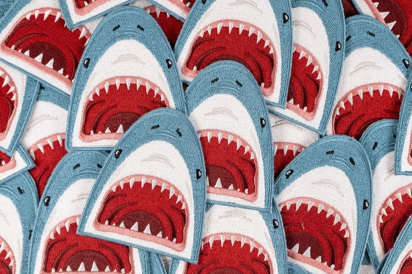 Field Trip Threads - Shark Face Embroidered Iron-On Patch Teeth Ocean Beach Coast