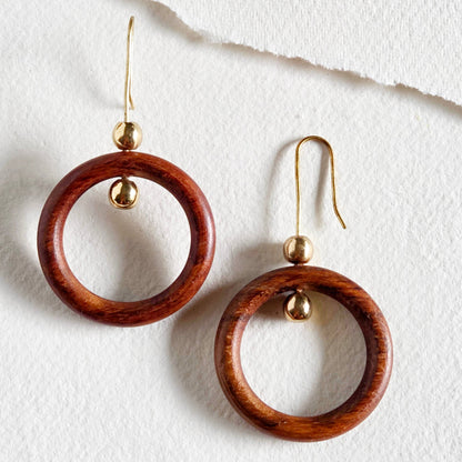 Bisjoux - Brass wood hoop sphere earrings handmade