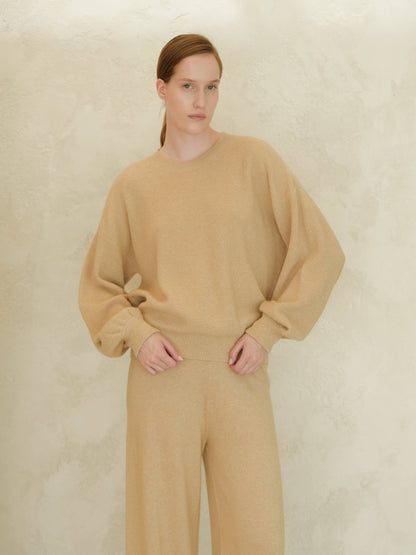 Lèmme - Ribbed crewneck sweater in cashmere blend with balloon sleeves: Ceruleo / M