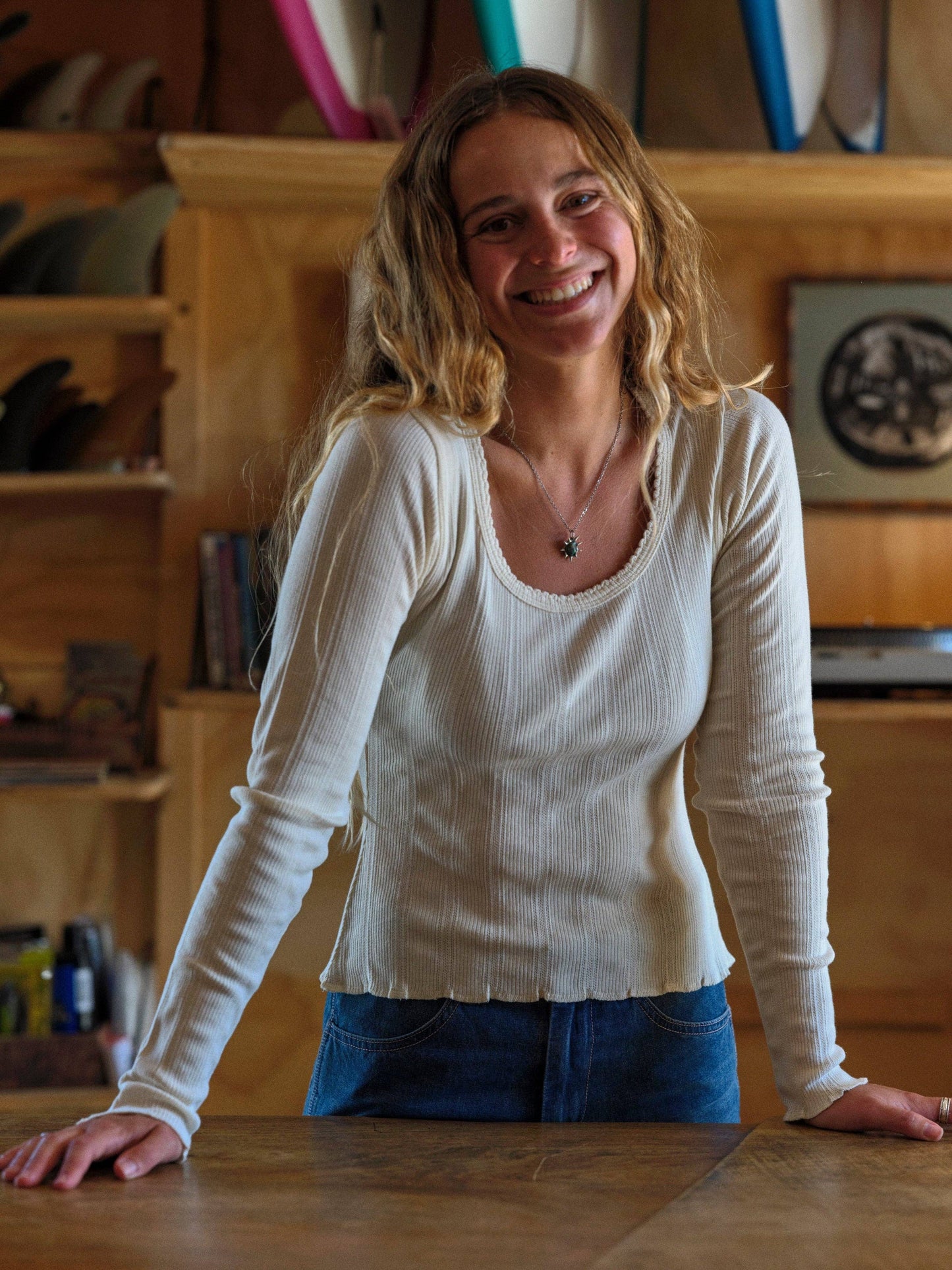 Mollusk - Long Sleeve Pointelle Tee: Natural / L