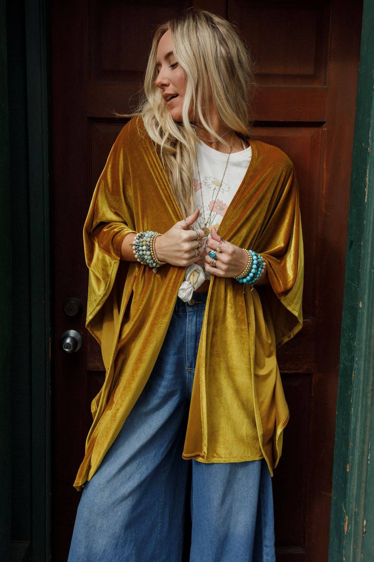 Three Bird Nest - Savoy Velvet Kimono - Marigold: L/XL