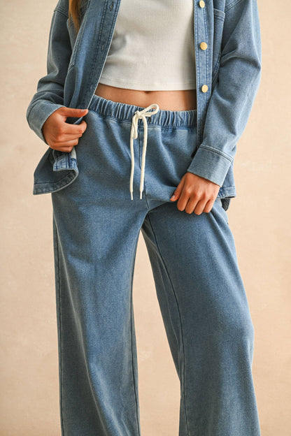 MIOU MUSE - P5656ST   WASHED KNITTED PANTS: DENIM BLUE / S