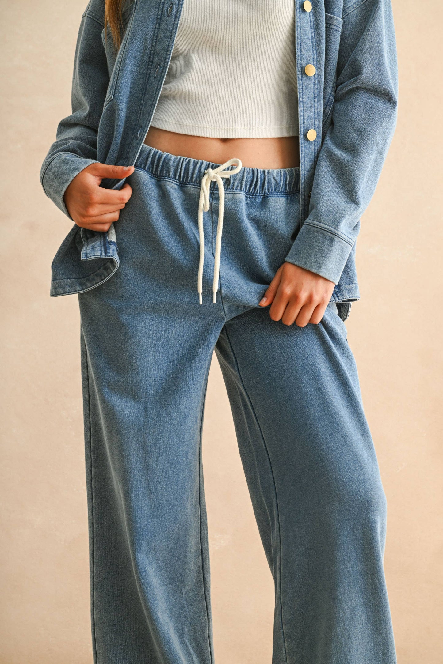 MIOU MUSE - P5656ST   WASHED KNITTED PANTS: DENIM BLUE / L