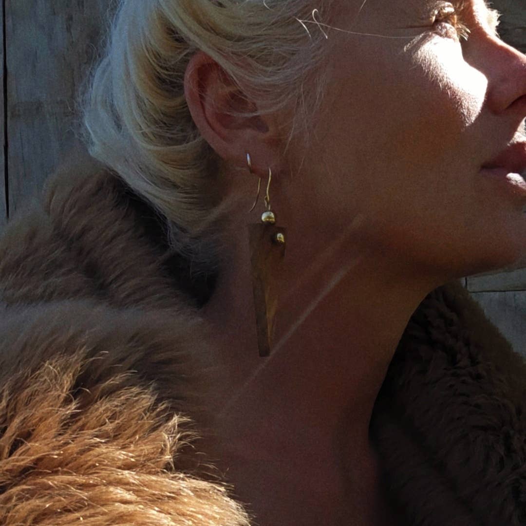 Bisjoux - Brass wood spike sphere earrings handmade exclusive