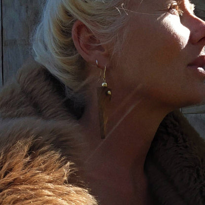 Bisjoux - Brass wood spike sphere earrings handmade exclusive