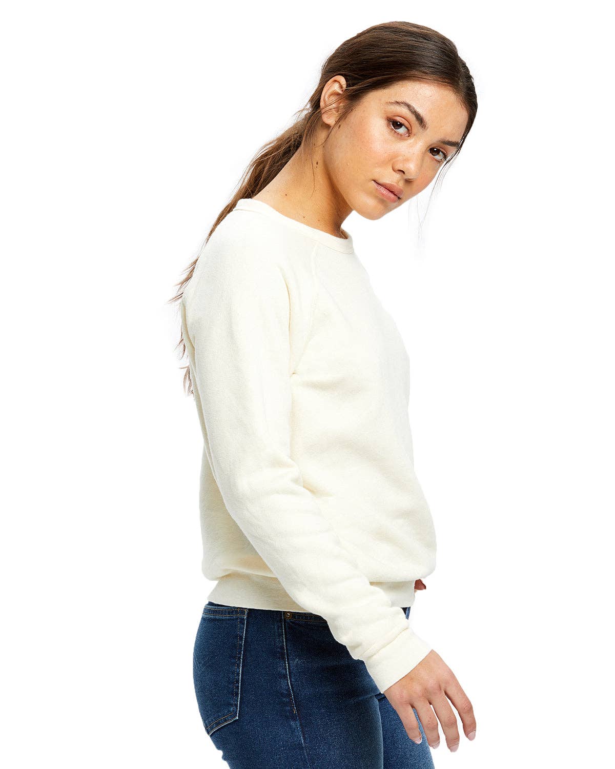 US Blanks - Women's Raglan Pullover Long Sleeve Crew Neck: Tri-navy / S