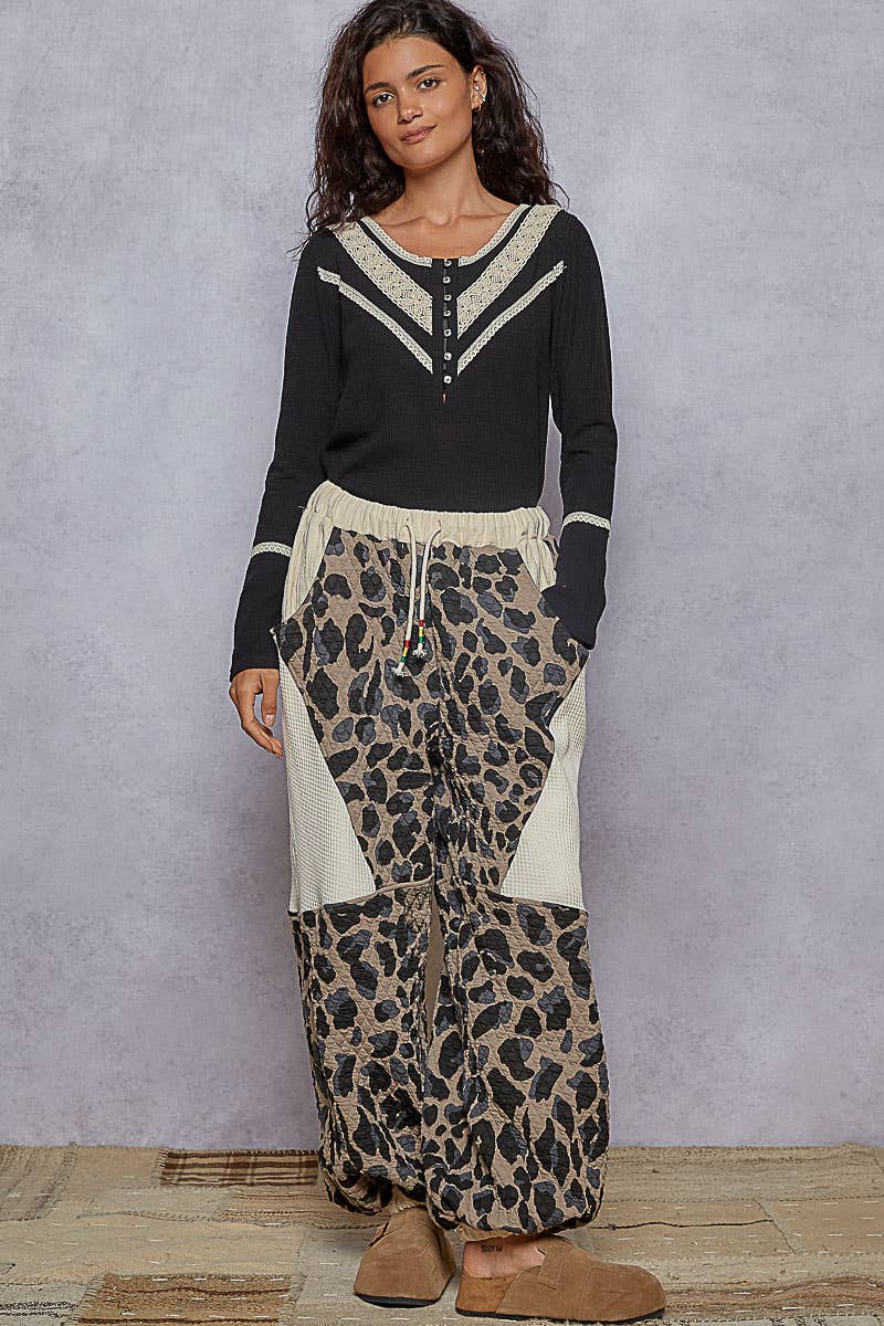 Pol Clothing - Long sleeve double gauze solid knit rib top: Black / M