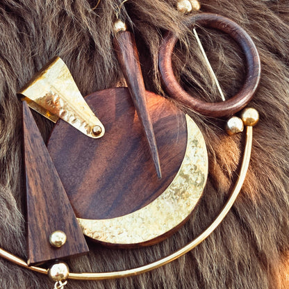 Bisjoux - Brass wood spike sphere earrings handmade exclusive