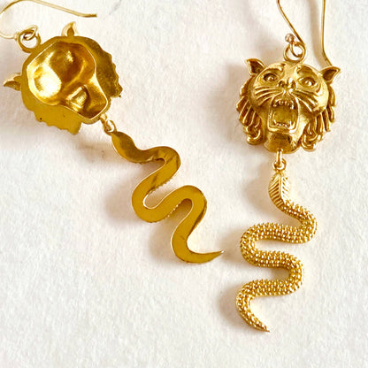 Bisjoux - Brass snake lion serpent dangle earrings handcrafted