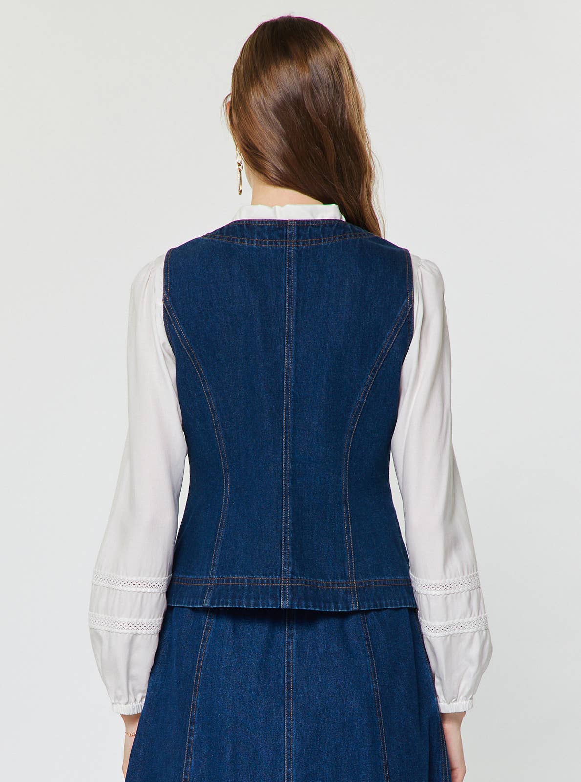 Current Air - Floral Embroidery Patch Denim Vest: Denim / S