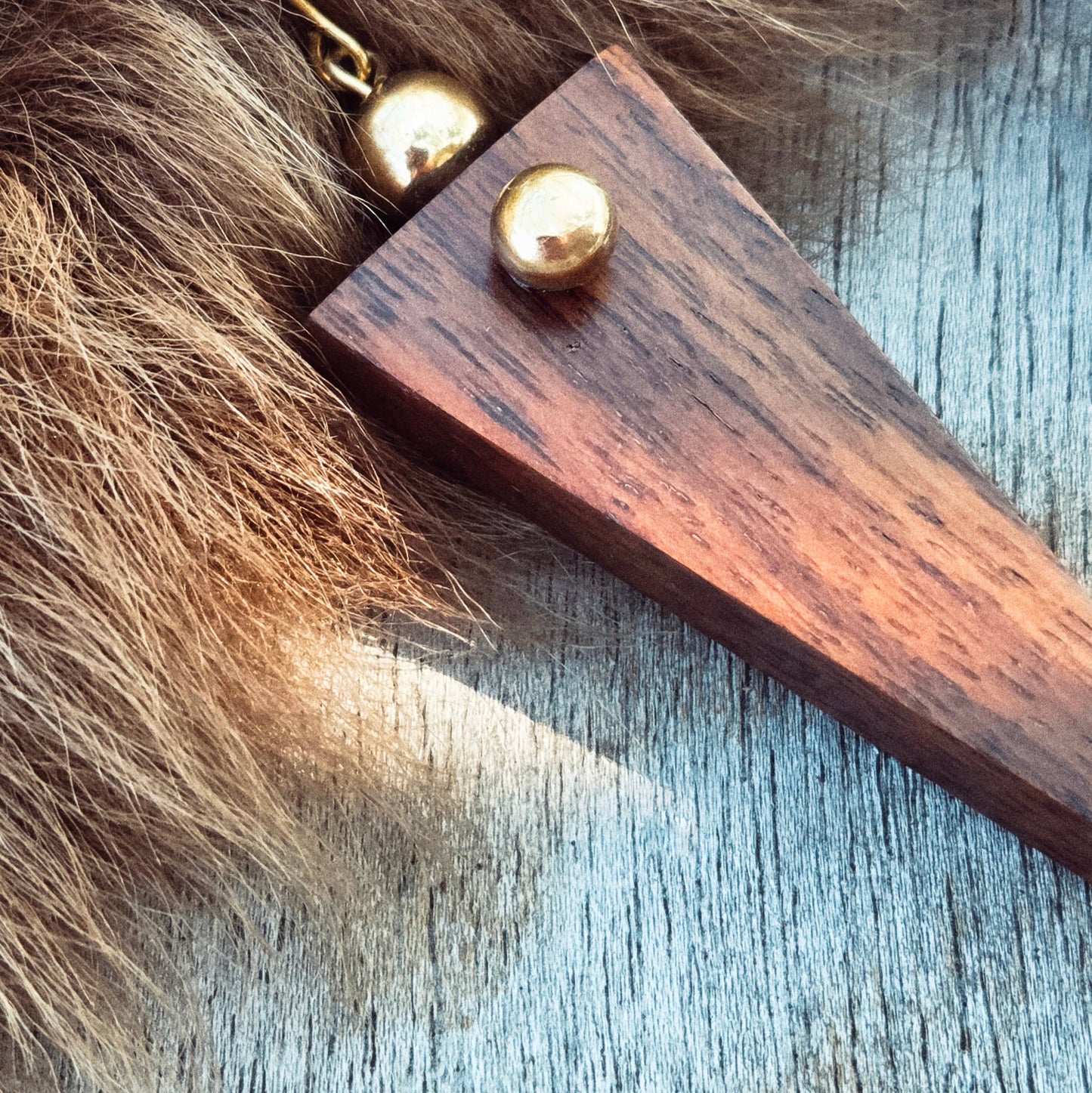 Bisjoux - Brass wood spike sphere earrings handmade exclusive