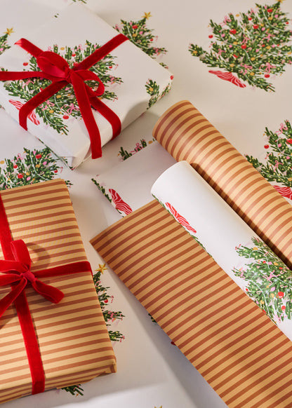 One & Only Paper - Christmas Tree Toffee Stripe Double Sided Wrap | 3 Sheets