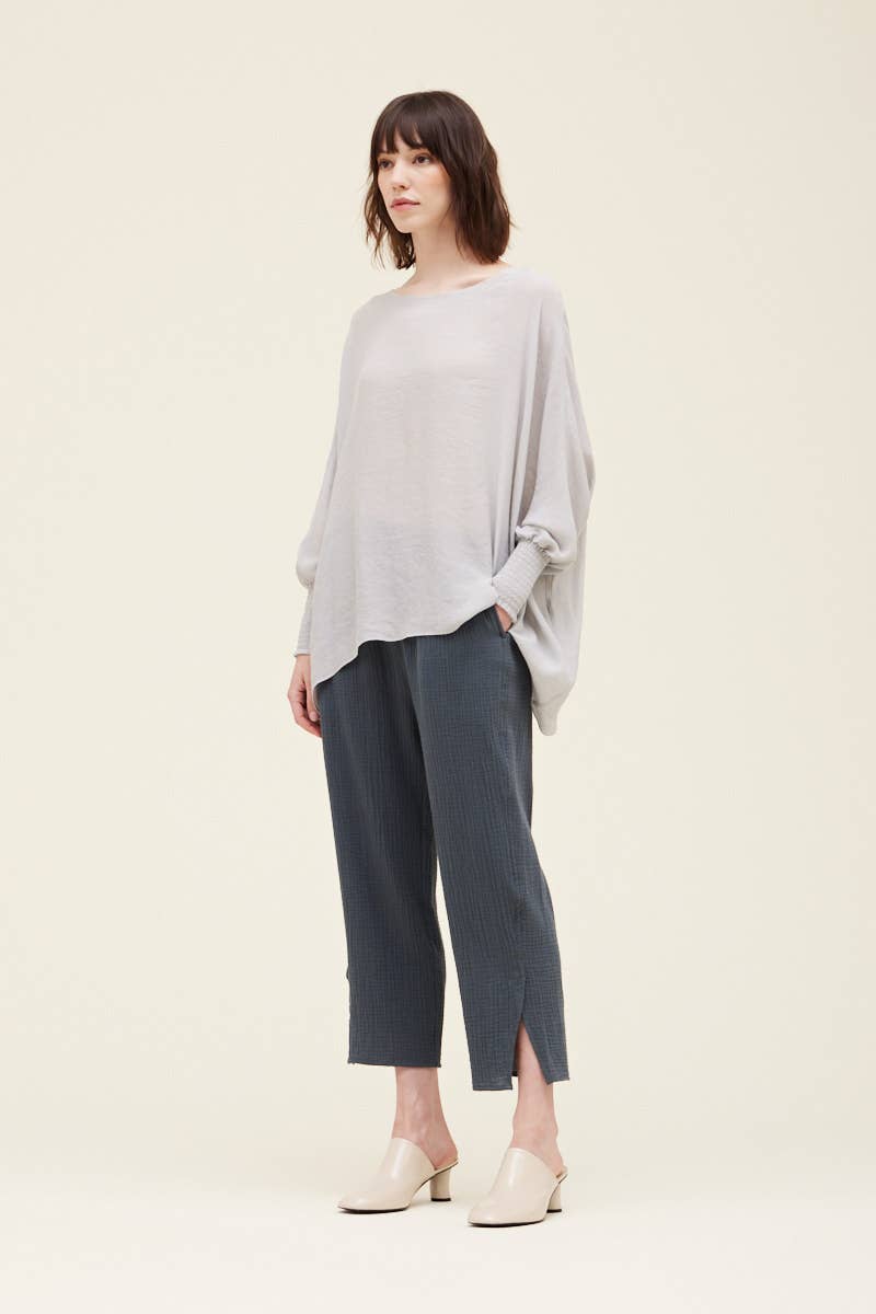 Grade & Gather - 40250PP - SMOCKED SLEEVE BLOUSE: CHARTREUSE / MEDIUM/LARGE