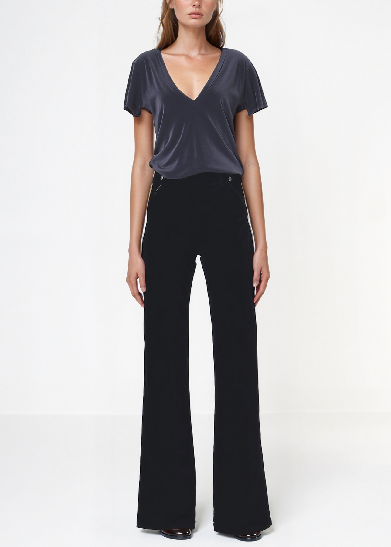 Noend Denim - Dina High Waisted Wide Corduroy In Black: Black / 27