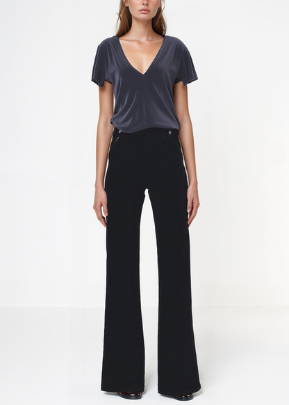 Noend Denim - Dina High Waisted Wide Corduroy In Black: Black / 26
