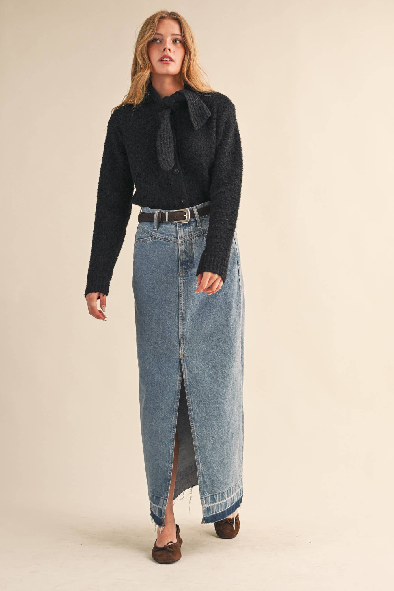 &MERCI - TYING NECK SWEATER CARDIGAN MSW11027: Black / L