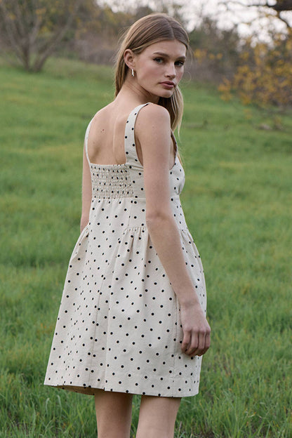 RAISONNEL - Polka Dot Button-Down Mini Dress - RD1256: BEIGE POLKA DOT / S-M-L (3-2-1)