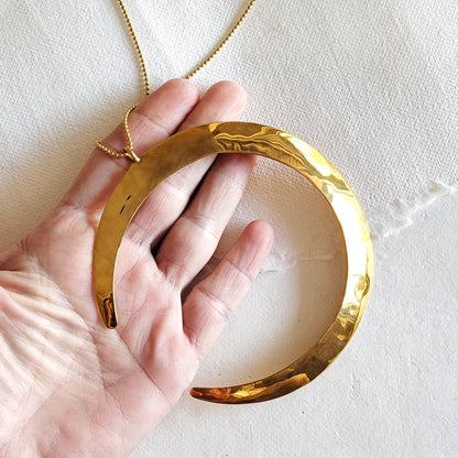 Bisjoux - Waning Moon large brass hand hammered brass Pendant necklace: Bronze