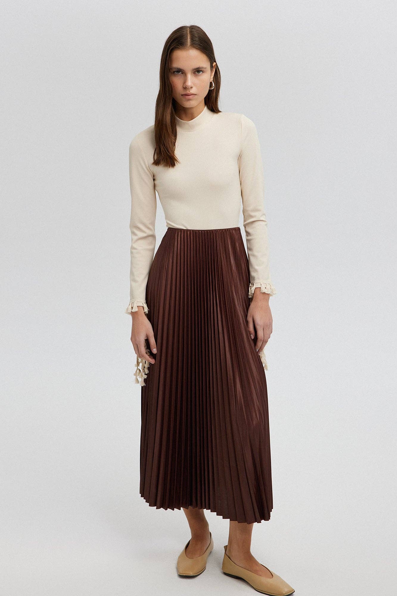 Touché Privé - PLEATED SKIRT - MAXI LENGTH, HIGH WAIST: Brown / Standart