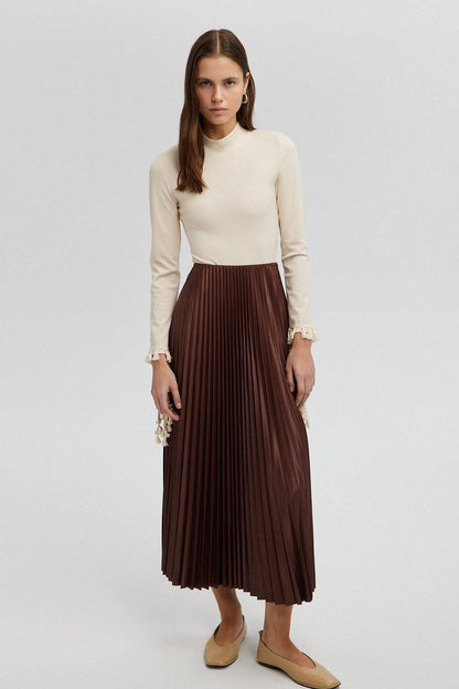 Touché Privé - PLEATED SKIRT - MAXI LENGTH, HIGH WAIST: Brown / Standart