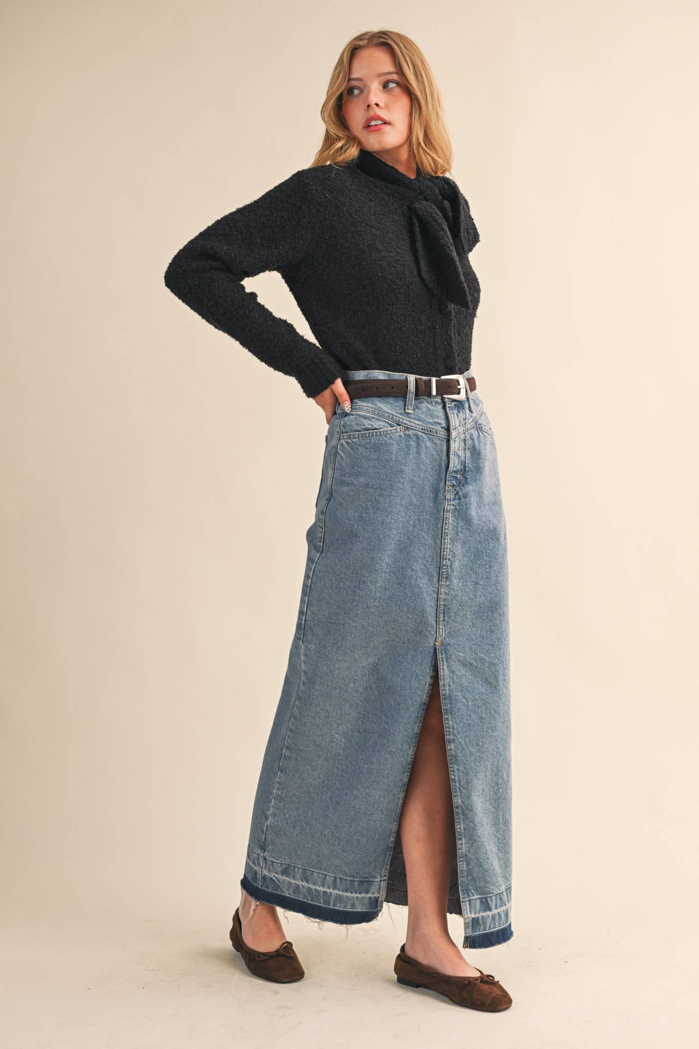 &MERCI - TYING NECK SWEATER CARDIGAN MSW11027: Black / M