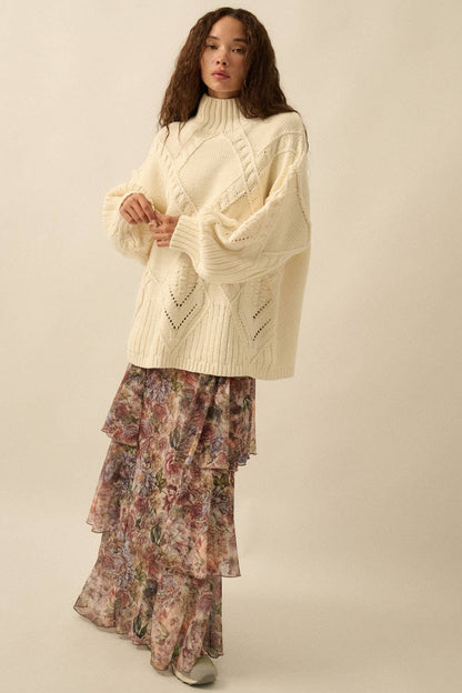 Promesa USA - Floral-Print Mesh Tiered Side-Ruffle Maxi Skirt: SAND / S