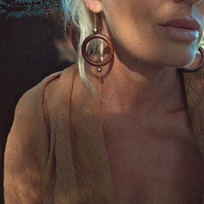 Bisjoux - Brass wood hoop sphere earrings handmade