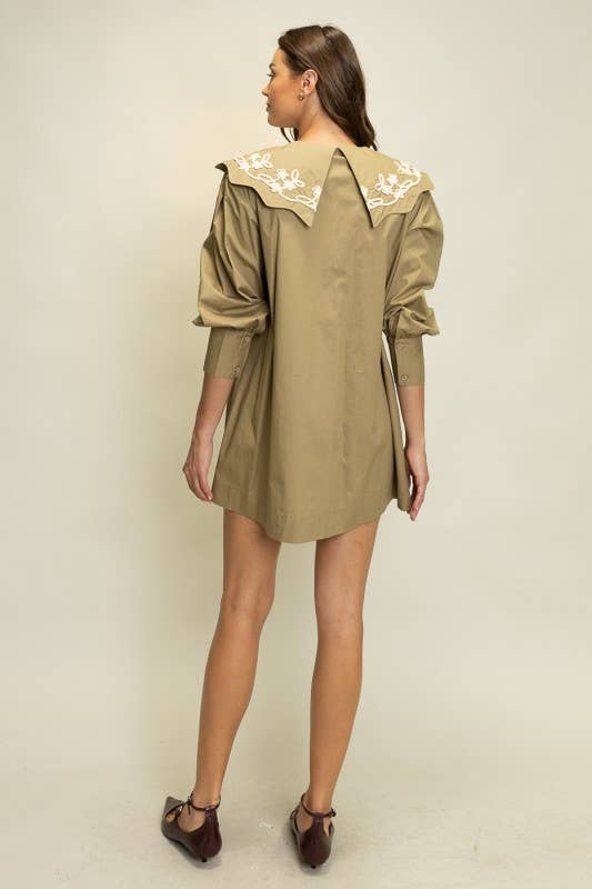 Heyson - JOD1227 Embroidered Collar Puff Sleeve Shirt Dress: PLUM / S-M-L (2-2-2)