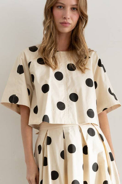 Heyson - JOT1116 Polka Dot Back-Tie Top: CREAM / M