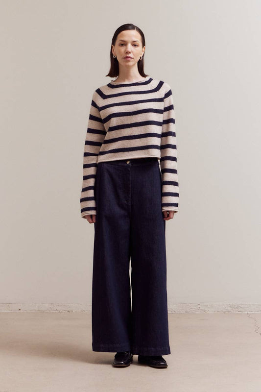 Grade & Gather - 42048 - STRIPED MOCK NECK KNITWEAR: TAPENADE / Contemporary / MEDIUM